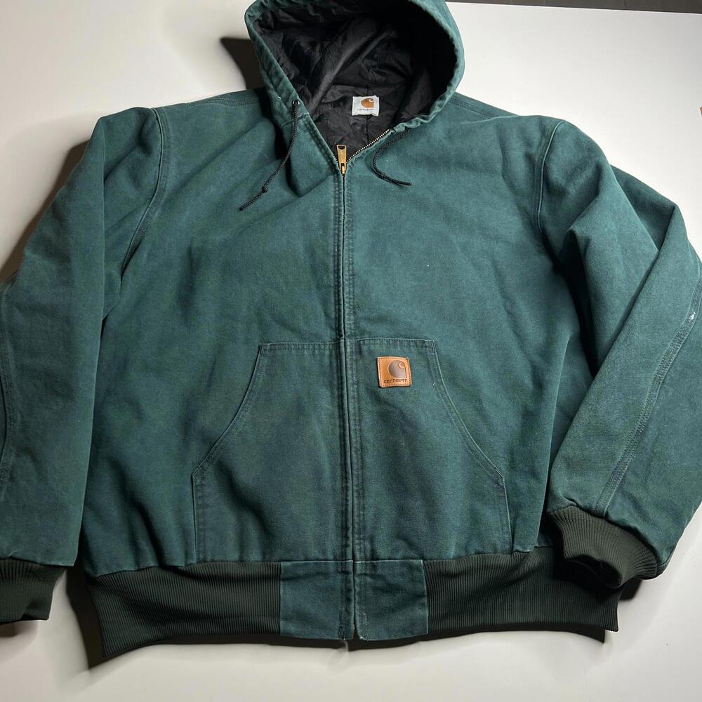 Vintage Carhartt USA Duck Active Jacket Men’s Green Hooded Full Zip Work Coat 2X